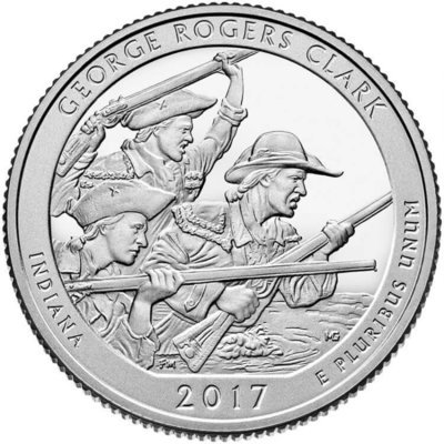 США 25 центов, 2017г. 40-й Национальный парк Джордж Роджерс Кларк США 25 центов, 2017г. 40-й Национальный парк Джордж Роджерс Кларк