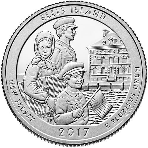 США 25 центов, 2017г. 39-й Национальный монумент острова Эллис