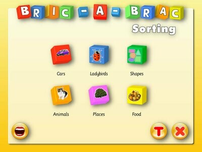 Screenshot of the menu page in bric-a-brac sorting software 