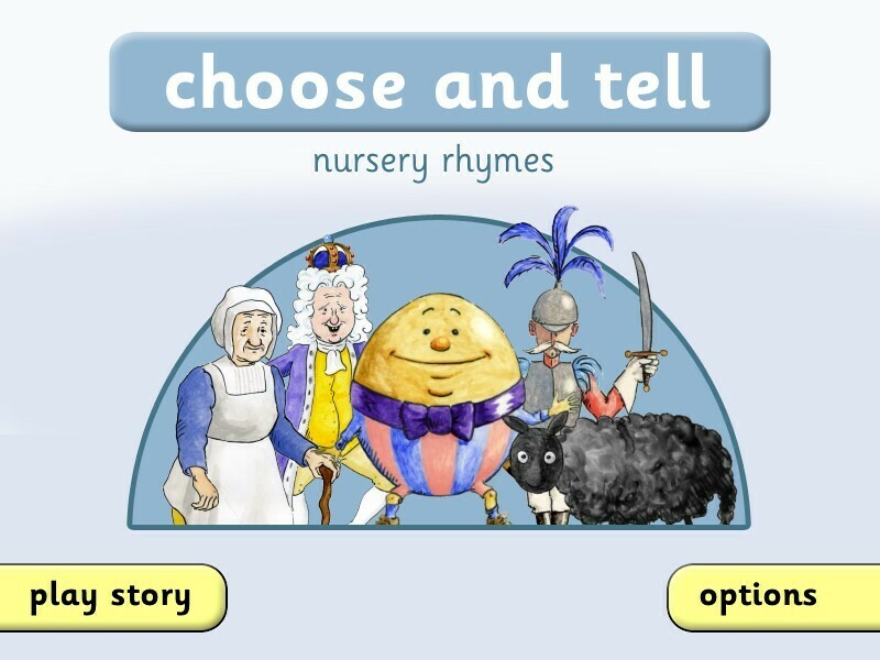 Screenshot of title page of choose and tell nursery rhymes