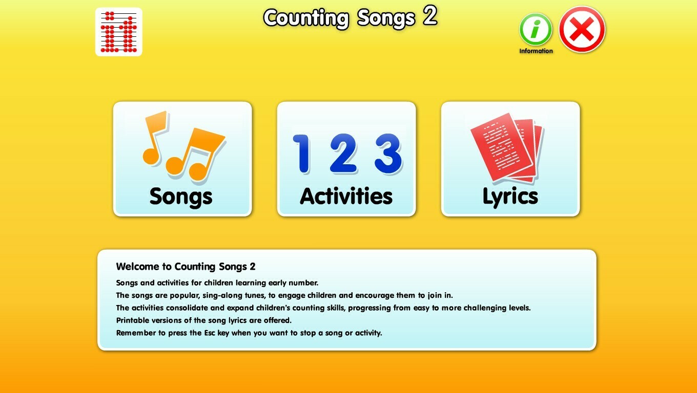 Screenshot of title page of counting songs 2