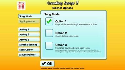 Screenshot of settings page of counting songs 2
