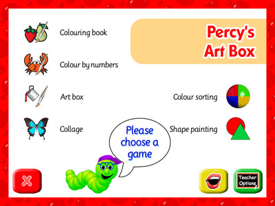 Screenshot of activity menu in Percy's art box