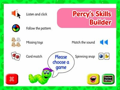 Screenshot of the menu page in percy's skills builder software