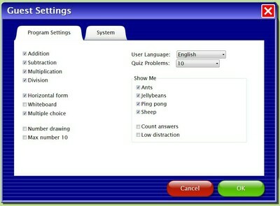 Screenshot of settings screen for show me math