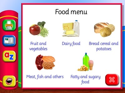 Screenshot of the menu page in the learner's library - food software