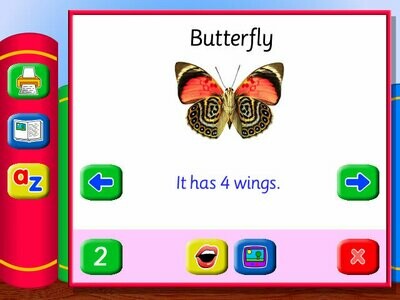Screenshot of an activity page in the learner's library - minibeasts software