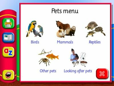 Screenshot of the menu page in the learner's library - pets software