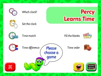 Screenshot of menu page in percy learns time software