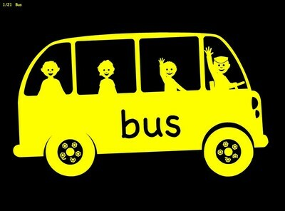A yellow bus image on a black background for visual support.