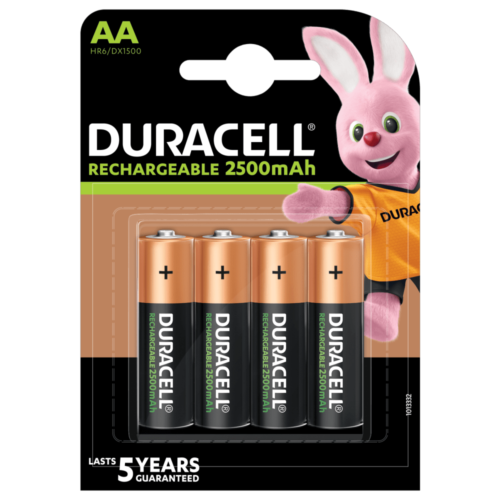 Four rechargeabe Duracell AA batteries