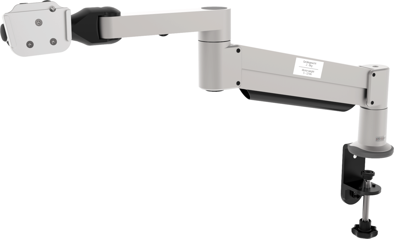 Front view of the heavy duty tableclamp onehand mounting arm