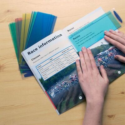 Colour perspex reading windows for visual stress support.