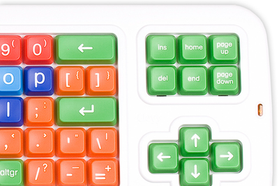 Close up of lowercase colour letters on a keyboard.