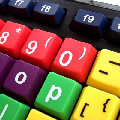 A close-up of some Monster keyboard lowercase colour keys.