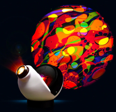 An Aura projector showing a swirling oil projection in a sensory room