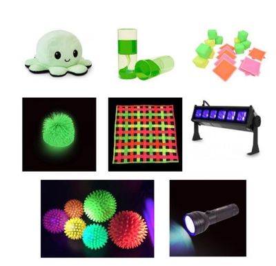 All the items in the UV Glow Sensory Pack