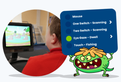 A child playing a helpkidzlearn game on his eye tracking system