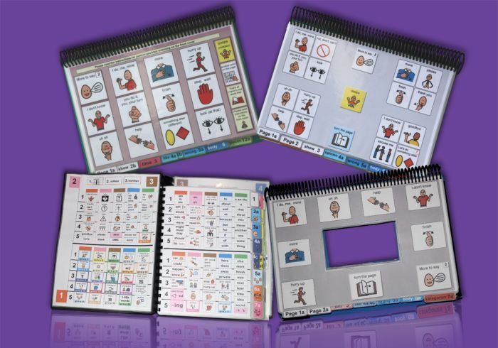 Image showing different format PODD books designed for alternative access