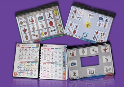 Image showing different format PODD books designed for alternative access