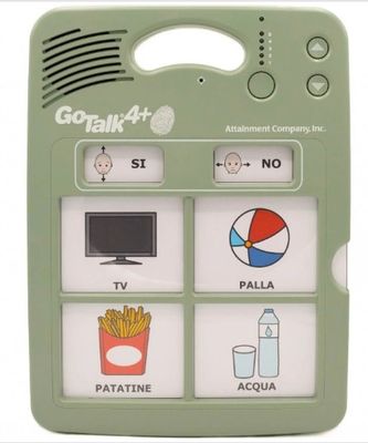 GoTalk 4+ Lite Touch communication device with printed paper symbols inserted.