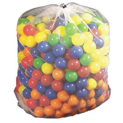 A net washing bag filled with multi-coloured balls