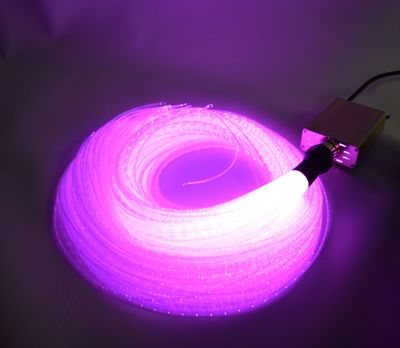 Lit pink fibre optic strands connected to a light source