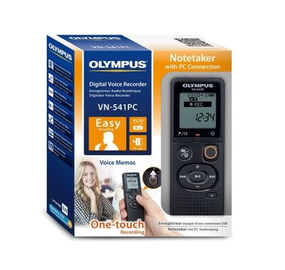 Box of digital voice recorder with a photo of the recorder