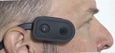 A Quha Zono 2 head mouse worn on a headset