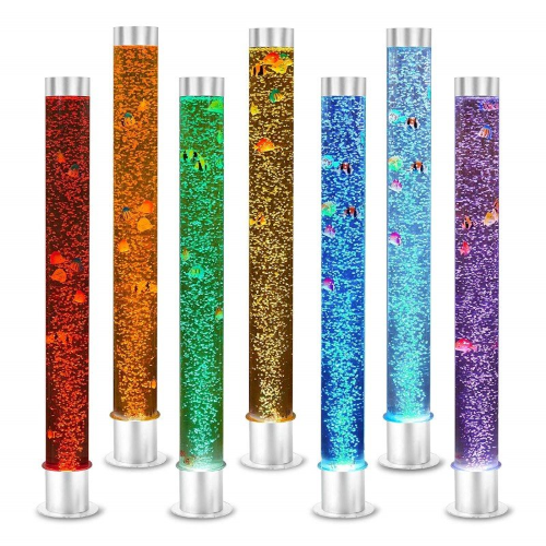 Image showing 7 bubble tubes lit in different colours on a white background