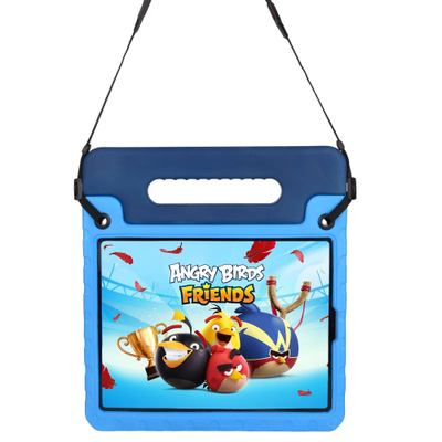 Blue rugged iPad case with carry strap