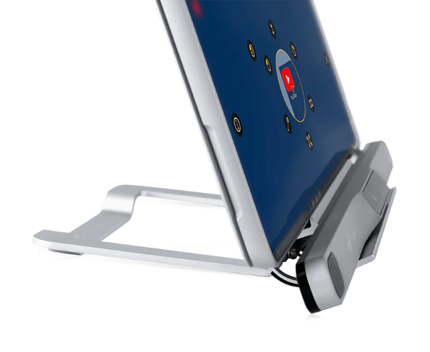 Side view of PCEye bracket with tablet and eye tracker attached