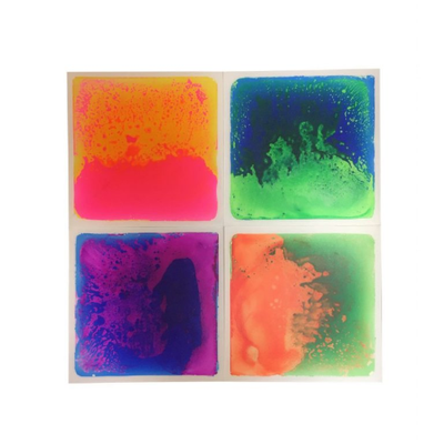 Four UV sensitive liquid floor tiles in different colours