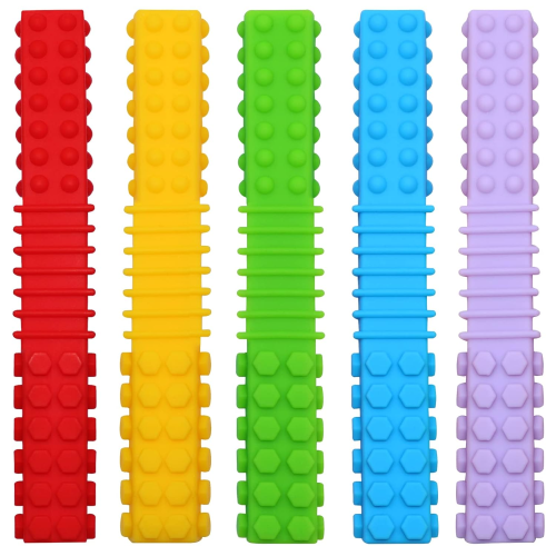 Set of five colourful silicon chew sticks