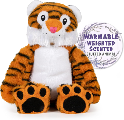 Image of striped tiger plush weighted warm pal
