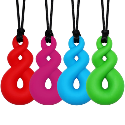 Set of four chew necklaces shown side by side
