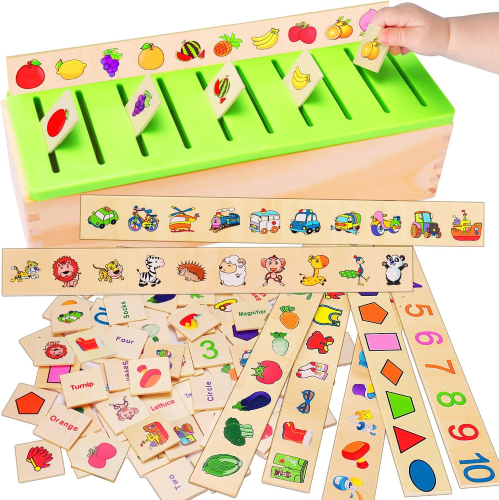 Image showing wooden sorting box with various pattern / sorting options