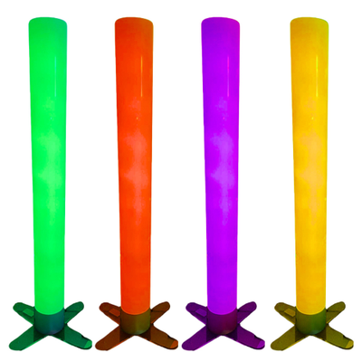 Four waterless LED bubble tubes shown side by side, lit in different colours