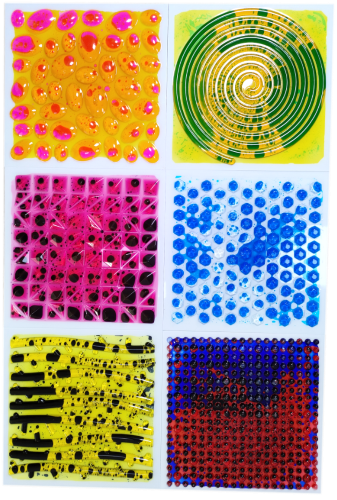 Set of six textured massage liquid sensory tiles