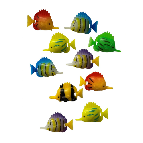 Set of 10 colourful fish for bubble tubes
