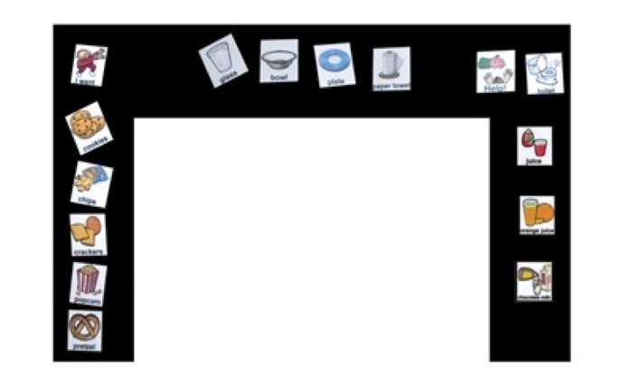 Image of a wrap around activity mat with symbol cards in the top row