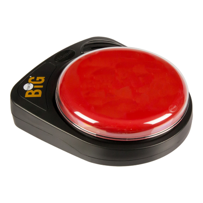 Side view of the bigmack communicator with single red button on black base