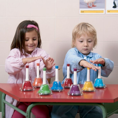 Image showing 2 children playing with set of 7 musical bells