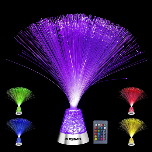 Fibre optic lamp with remote, shown with different colour lights on