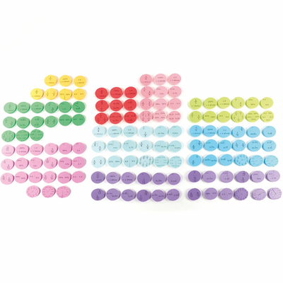 A set of foam equivalence circles packed out on a table