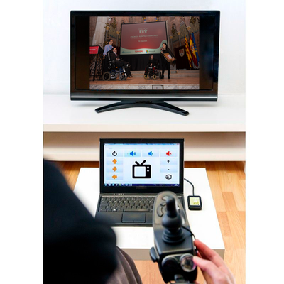Image of a wheelchair user using Control USB to control his TV