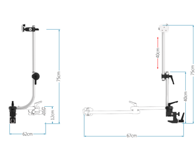 Image showing the dimensions of the rehadapt clampon mounting arm with superclamp.