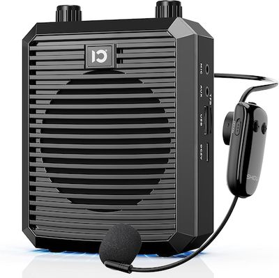 Black personal voice amplifier with wireless headset