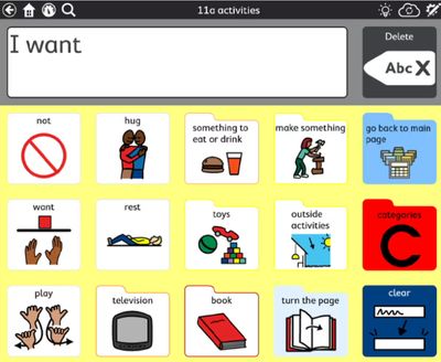 A screenshot of a PODD symbol based communication interface.