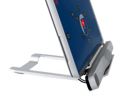 Side view of PCEye bracket with tablet and eye tracker attached